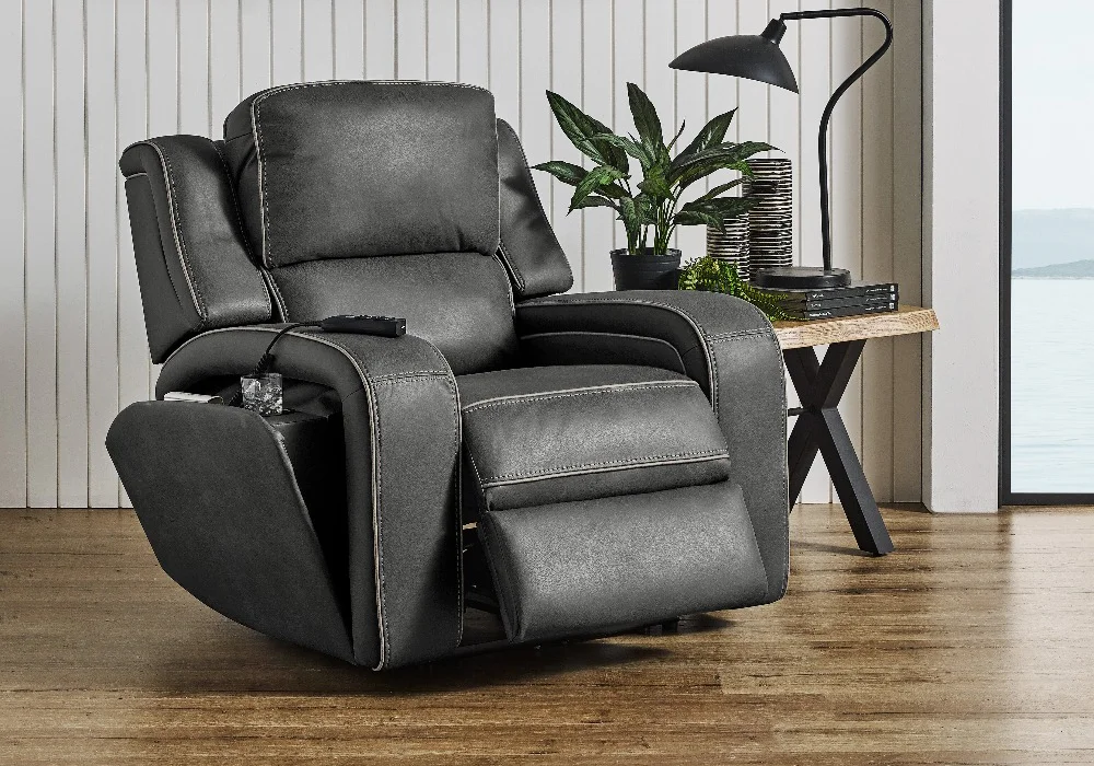 Smart Comfort dark grey power lift recliner chair with integrated storage and remote